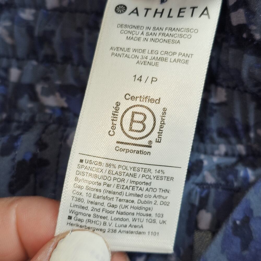 Athleta Women’s SZ 14P High Rise Wide Leg Ankle Crop Avenue Pants Blue festival - Picture 7 of 9